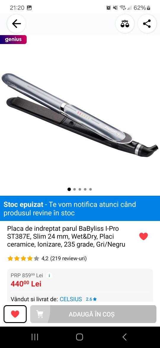 Placa Babyliss pentru par umed si uscat