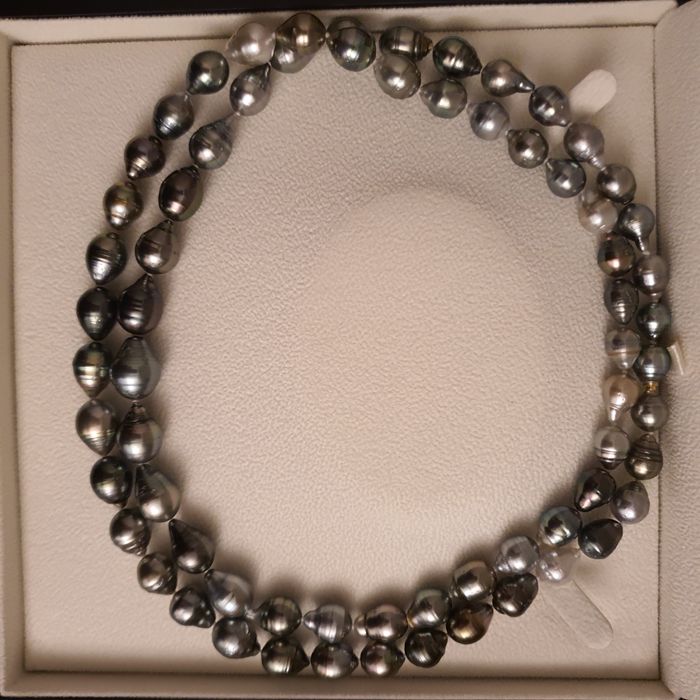 colier lung perle naturale tahitiene si aur 14k