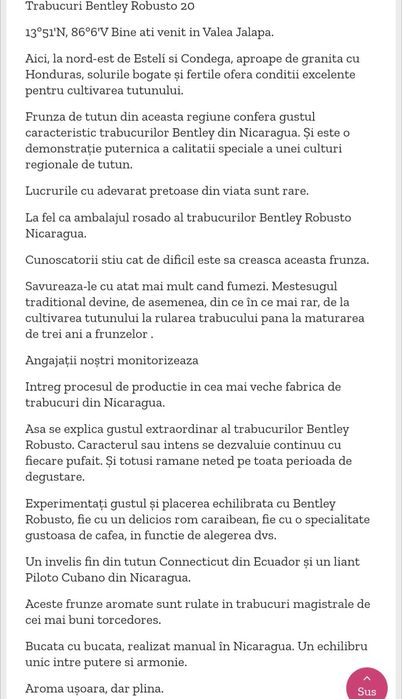 Trabucuri Bentley 20 Buc la cutie - Nicaragua - diferite modele