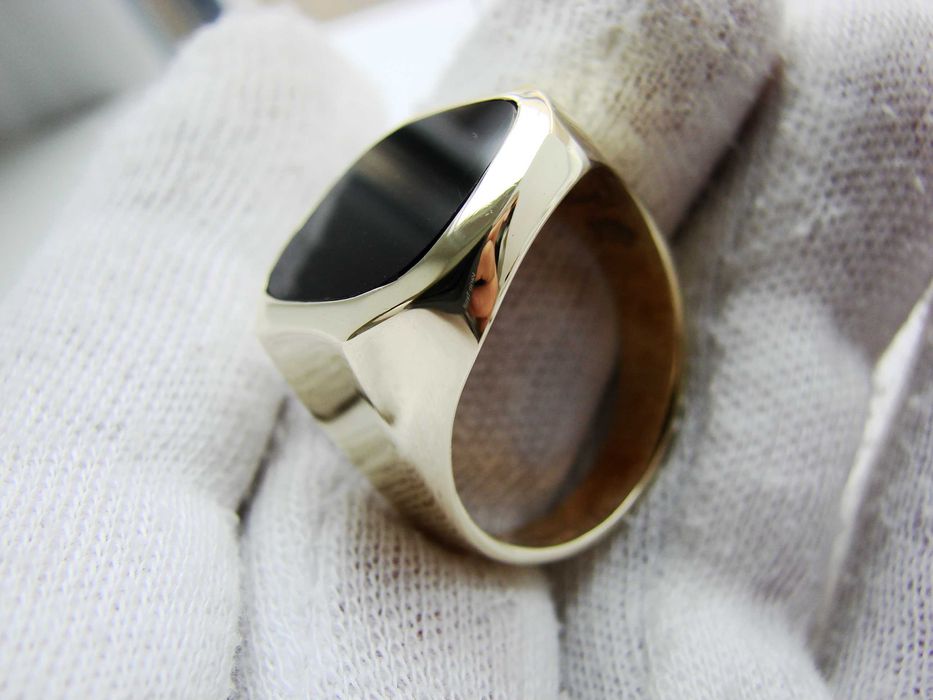 Inel Aur 14K Barbatesc ghiul aur Diplomat Cu Onix Natural Clasic EU 68