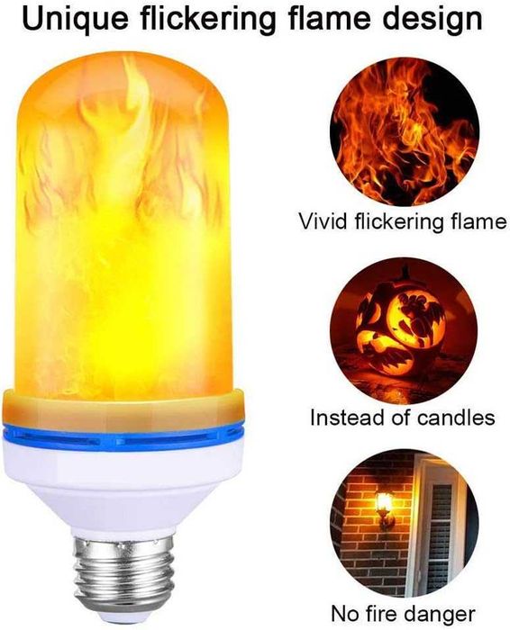 Bec LED decorativ E27 9W cu imitatie de flacara efect realist 250lm