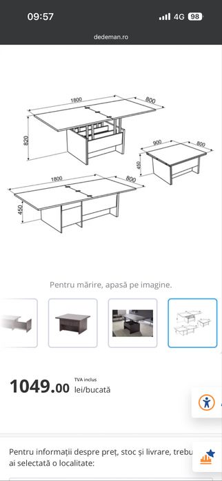 Masa cafea extensibila