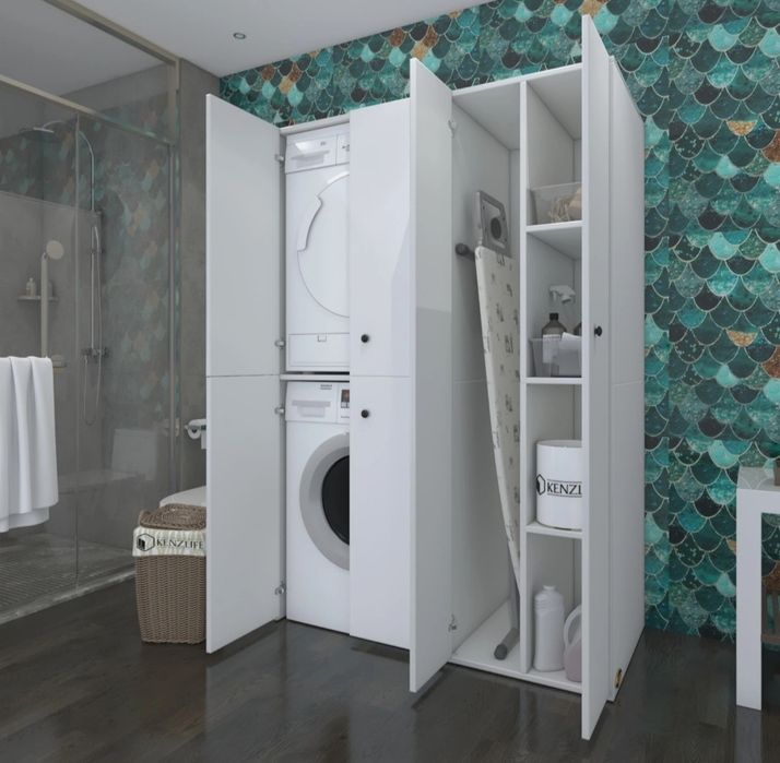 Шкаф за пералня и сушилня с място за маса гладене