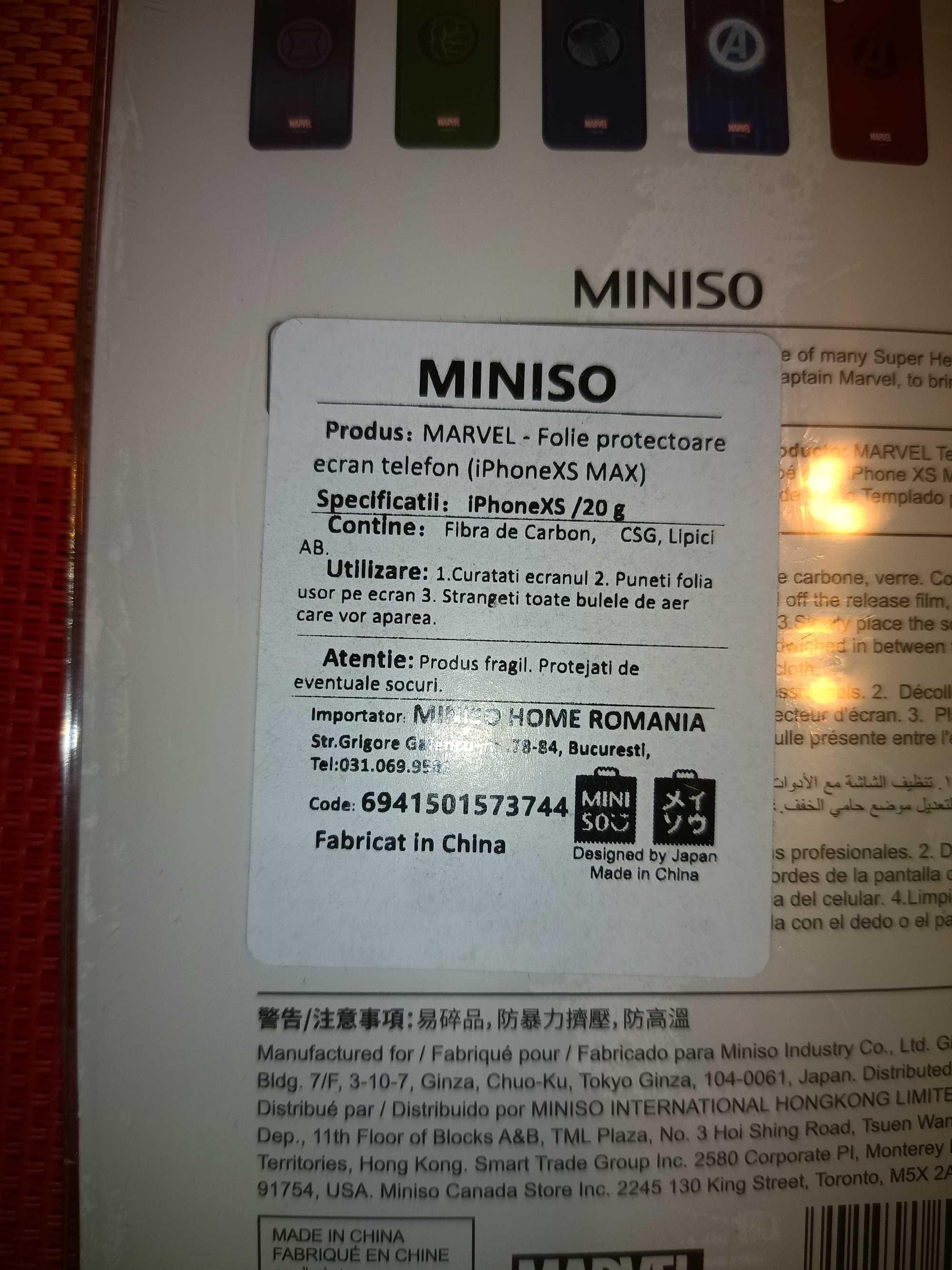 Miniso Marvel Black Widow Folie protecție Iphone XS