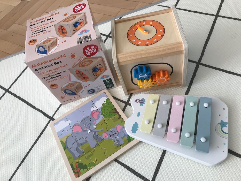 Дървени играчки - кубче, ксилифон, пъзел