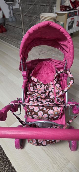 Cărucior păpuși roz