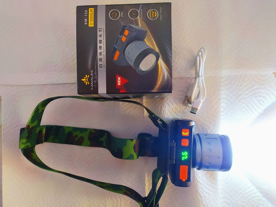 Фонарик налобный для рыбалки и туристическая зарядка на 3-4 часа,