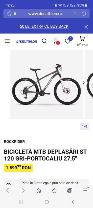 Bicicleta MTB 120 Gri portocaliu Rockrider