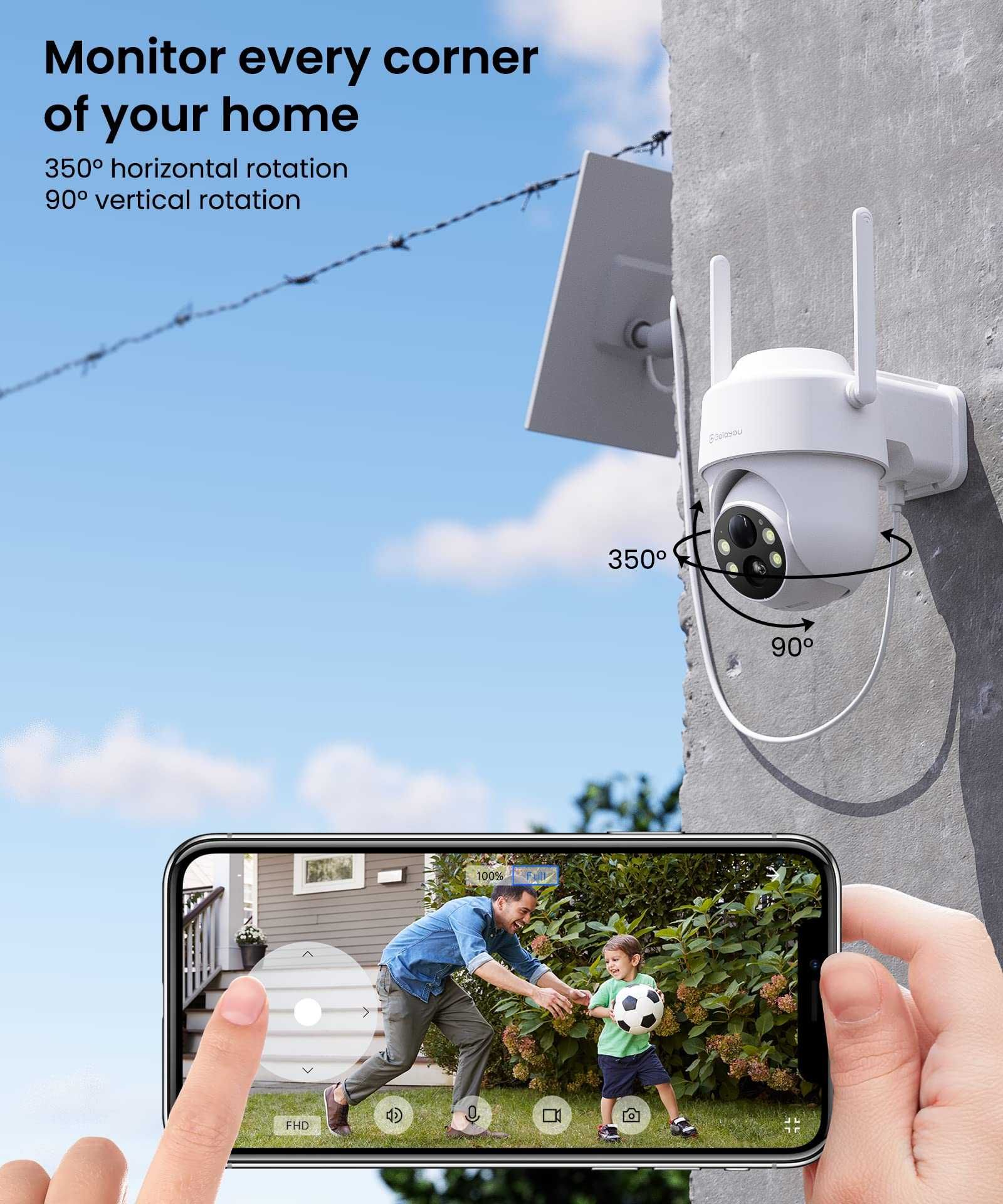 Camera de exterior wifi 2k 3MP IP65 infrared panou solar, acumulatori