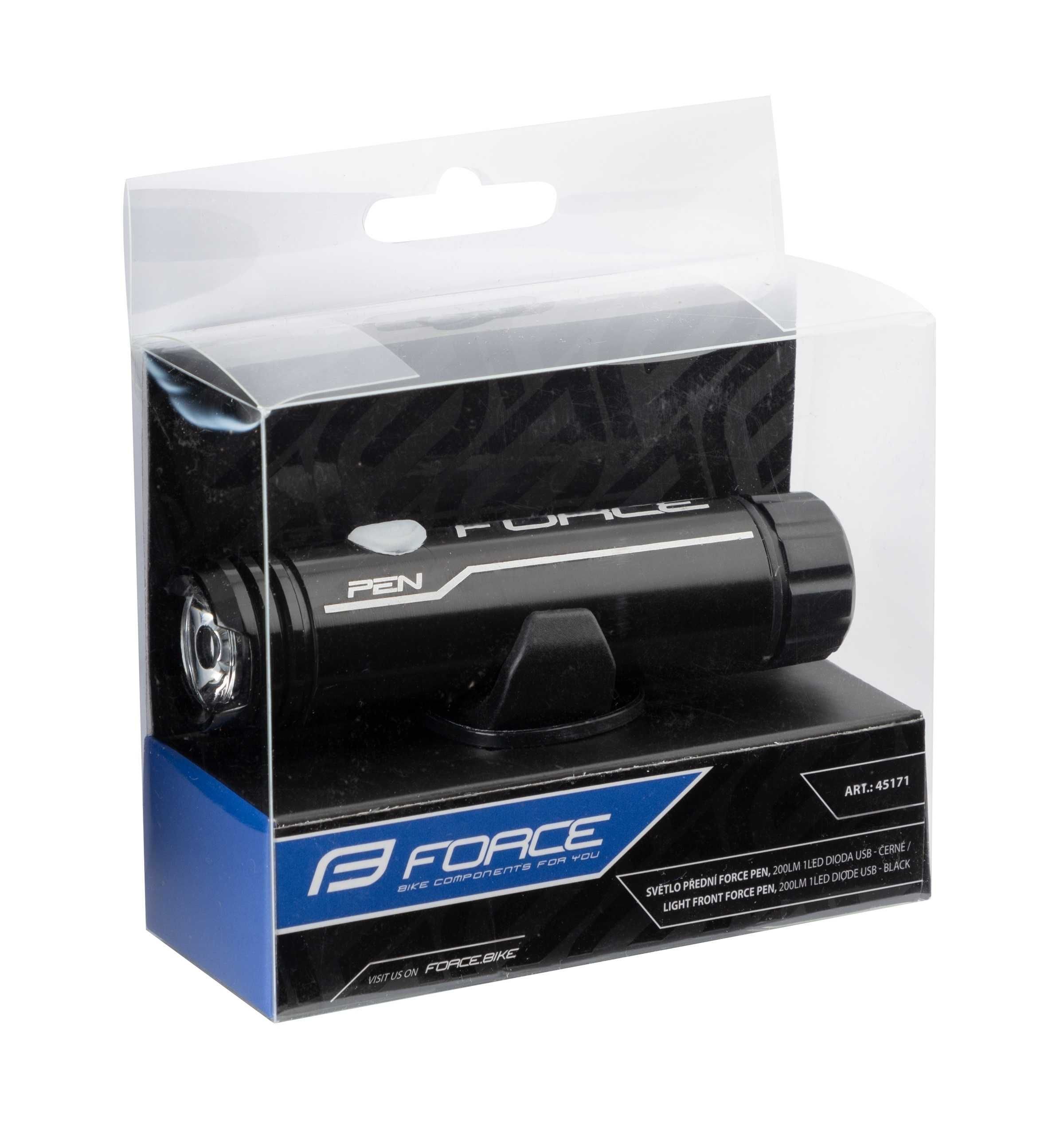 Предна LED светлина за велосипед колело PEN 200LM USB, Фар, Черна