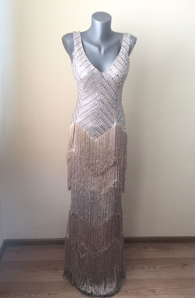 Официална рокля с камъни и ресни