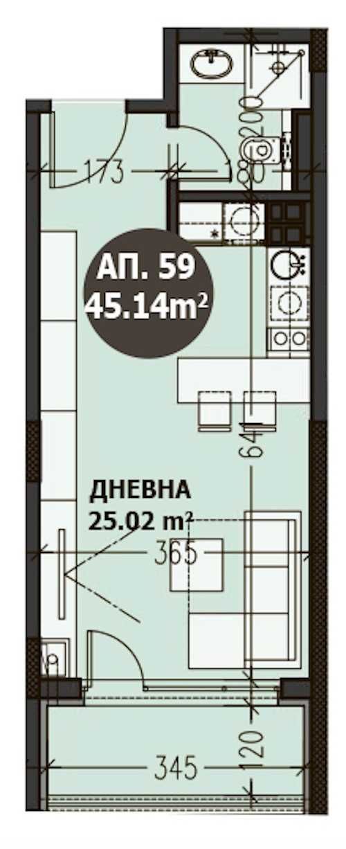 Едностаен апартамент за продажба в ж.к. Студентски град, 55009