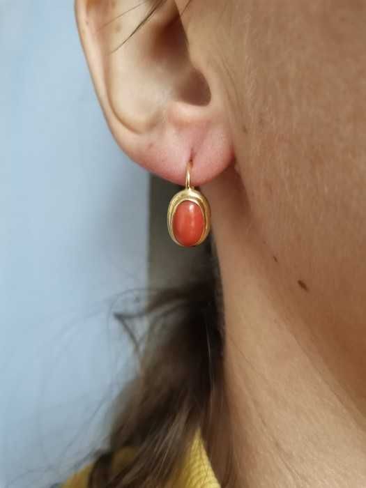 Cercei Aur 18K Coral Natural clasic unicat