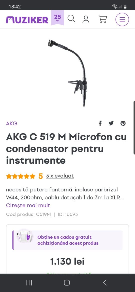 Microfon cu condensator AKG C 519M AKG b29L