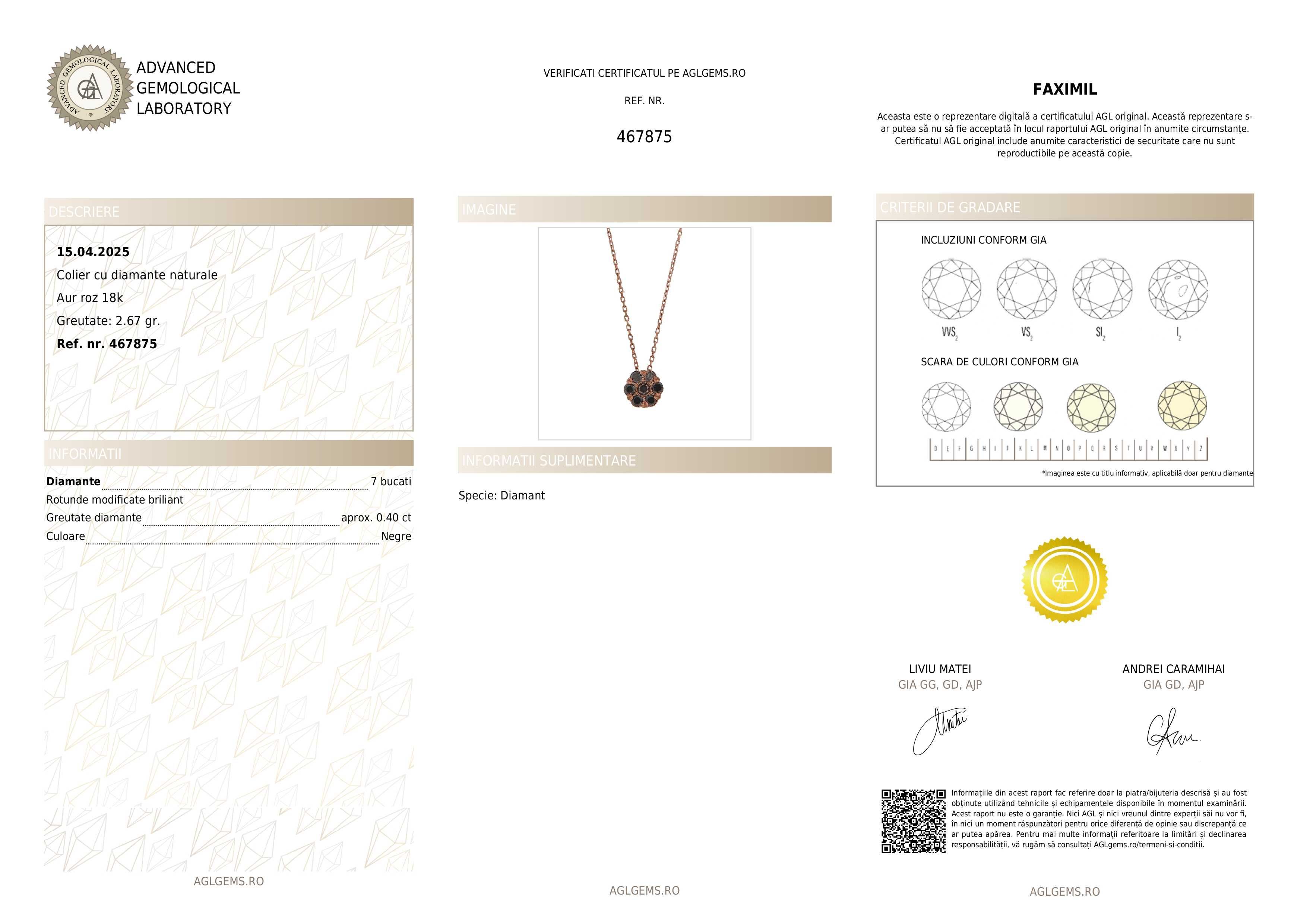 Lant + Pandantiv din aur roz de 18K cu diamante naturale negre