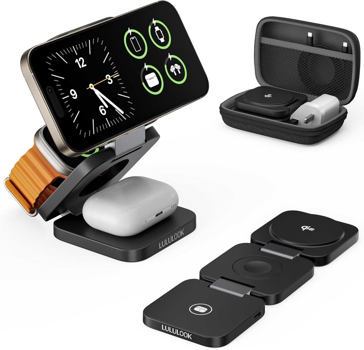 LULULOOK 3 в 1 безжична зарядна станция Qi2, зарядно Magsafe за Apple