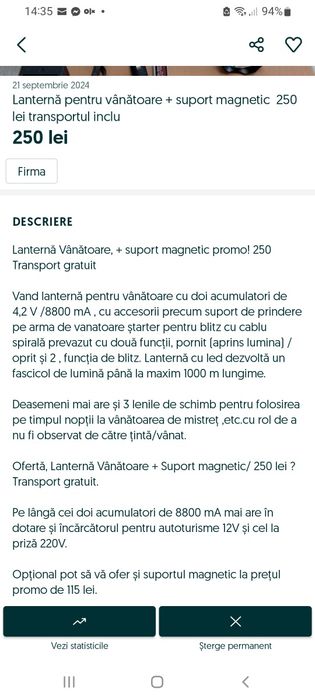 Lanternă Vânătoare cu magnet Promo 250  lei