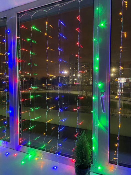 НОВАЯ гирлянда штора, занавес мультиколор 1,8х1,5 м!