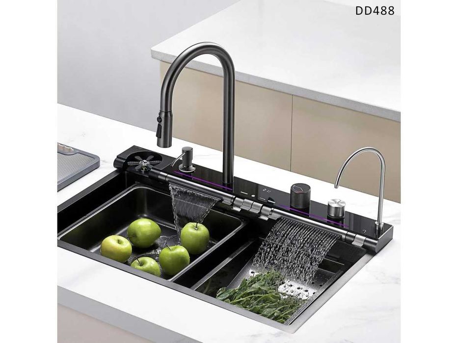 Chiuvetă de bucătărie de lux cu funcții și afișaj negra