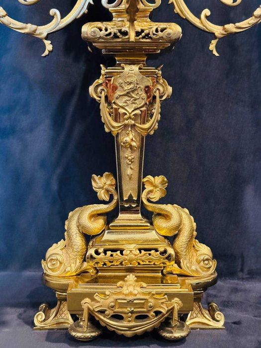 Set Ceas semineu si sfesnice Ludovic XIV 1800-1880 bronz masiv