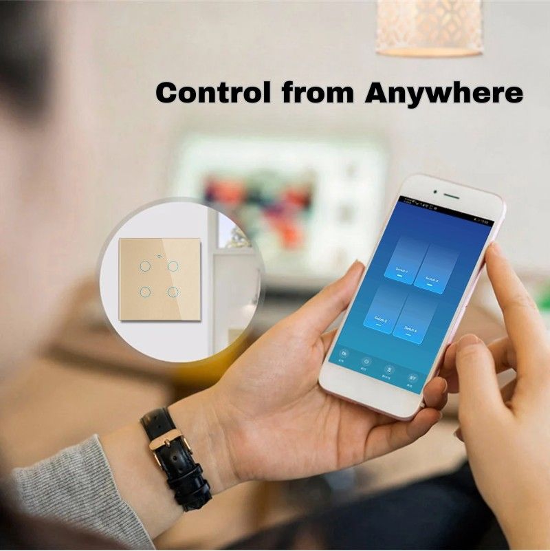 Intrerupator smart touch, WiFi, Sticla, iUni 4G, 10A, Gold