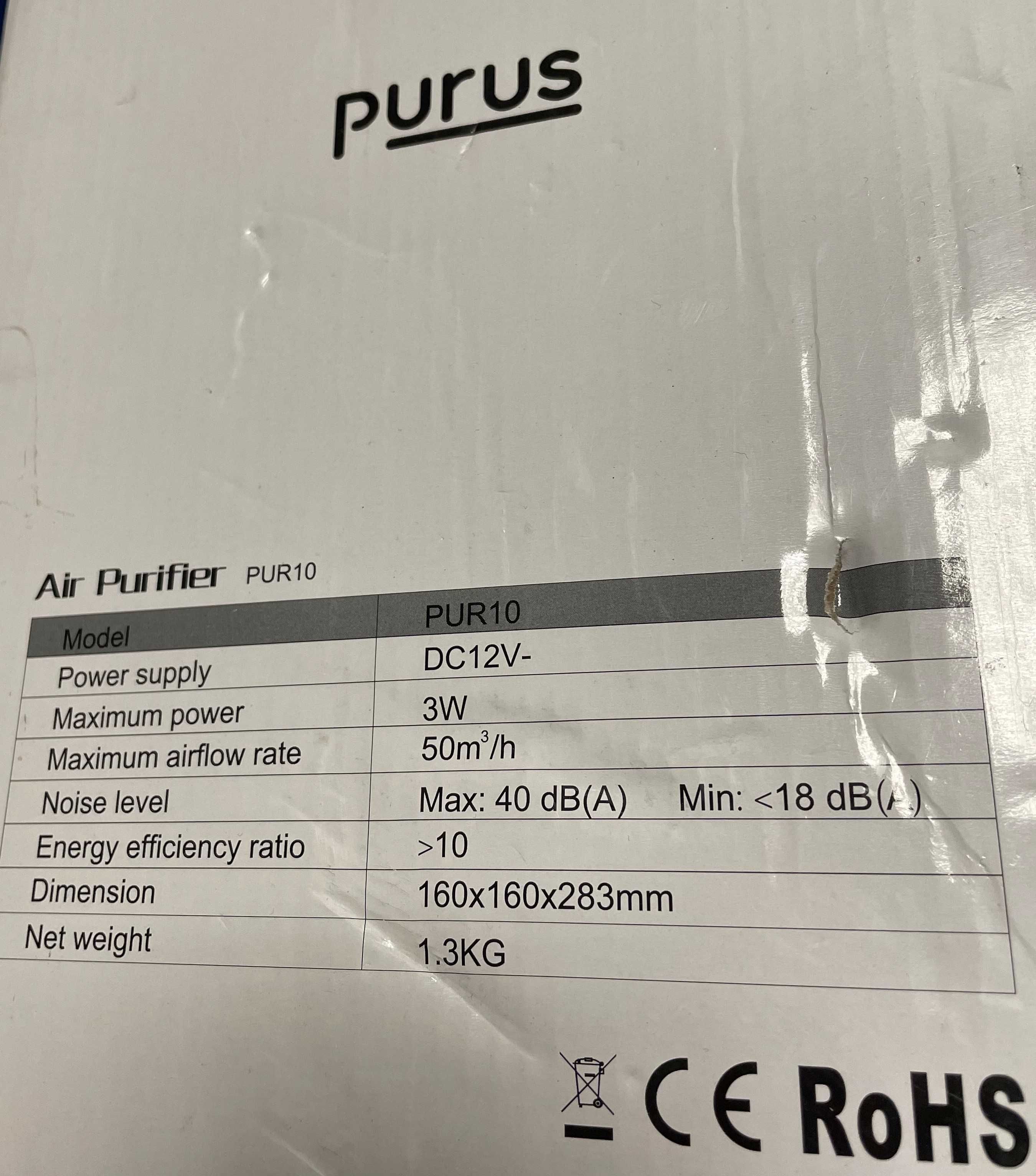 "PURUS" PUR10 Bedroom Air Purifier  w/HEPA and Active Carbon filter