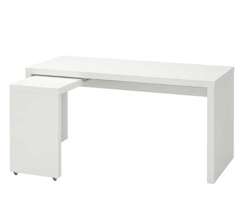 Birou MALM IKEA cu tăblie culisantă, alb, 151x65 cm - Stare excelenta