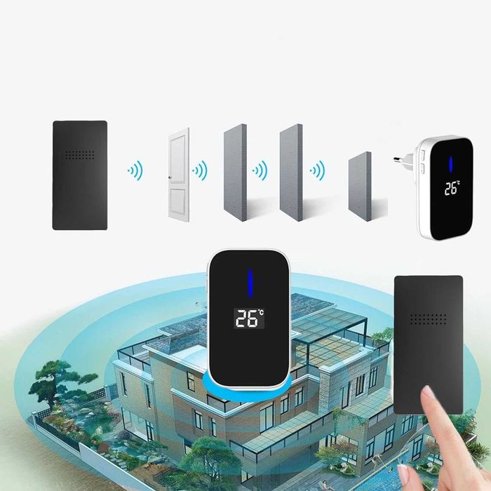 Комплект безжичен звънец с термометър, 38 опции на звънене-2 бр.