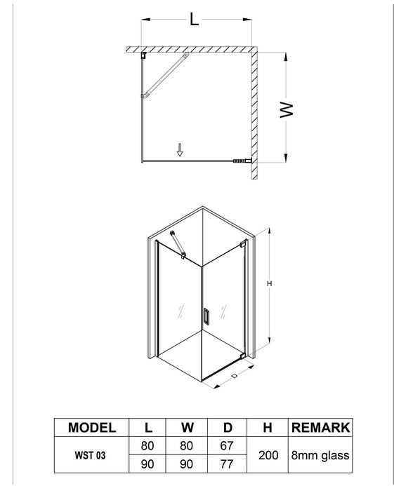 Cabina dus West CB80WST03 80 x 80 x 200 cm