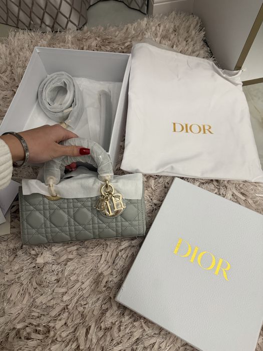 оригинална сива чанта Dior Lady D joy