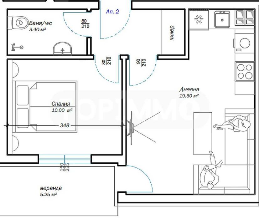 Продава се Двустаен апартамент в Варна, м-т Пчелина - 45 кв.м за 1500 €/кв.м - Снимка #3