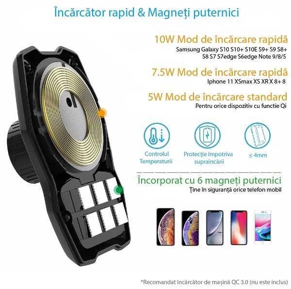 Incarcator wireless auto prindere pe bord/parbriz magnetic