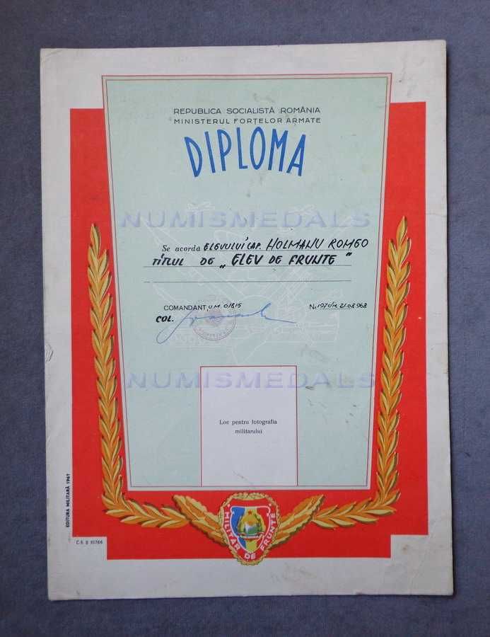 Brevet-Titlu-Diploma-ELEV de FRUNTE-Insigna-decoratie-Rarisim-UNIC