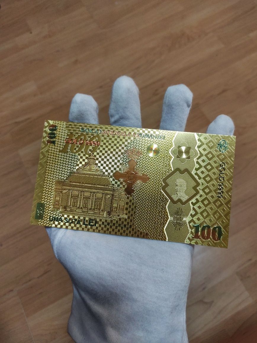 Vând bancnote românești 100 LEI I.C Bratianu gold 24k