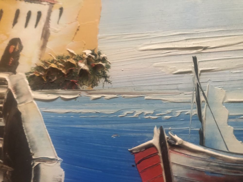 Tablou, pictura franceza in ulei pe lemn,peisaj marin la Saint Tropez