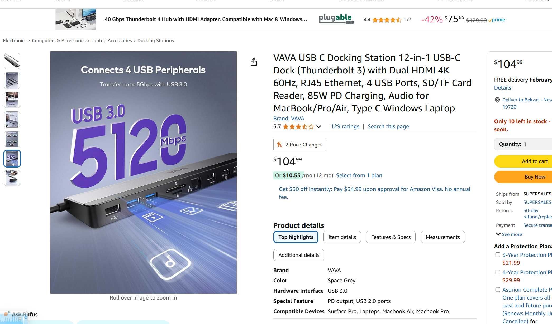 VAVA USB C Док станция 12-in-1 USB-C Thunderbolt 3 Dual HDMI 4K 60Hz