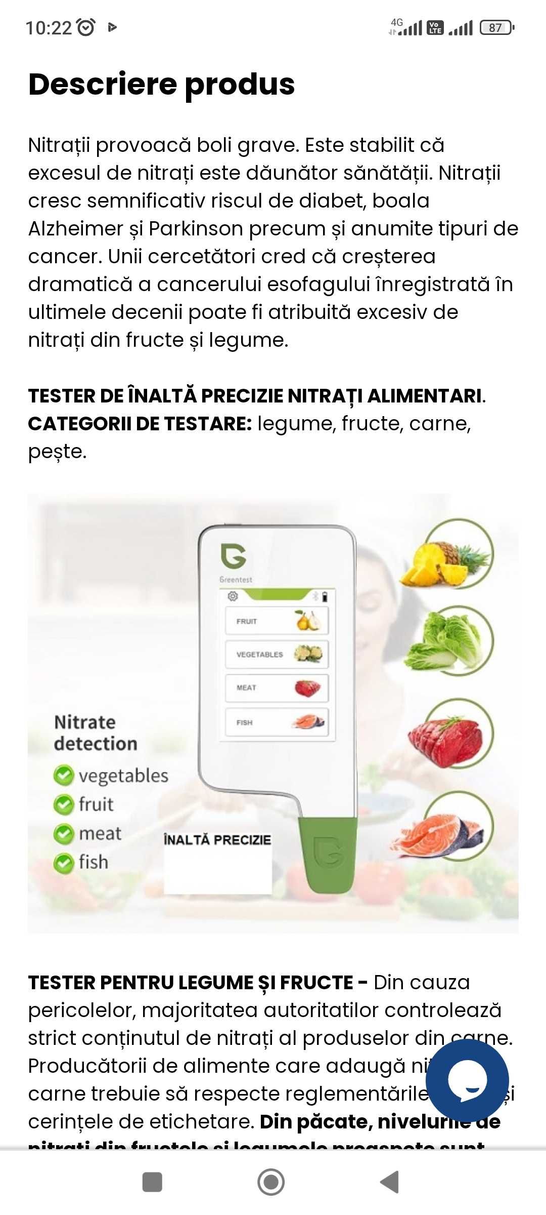 Tester pesticide, nitriți și radiații Eco GREEN Test 500 lei