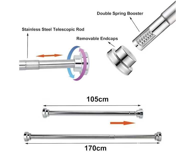 Bara telescopica pentru perdea 105-170 cm, L, argintiu
