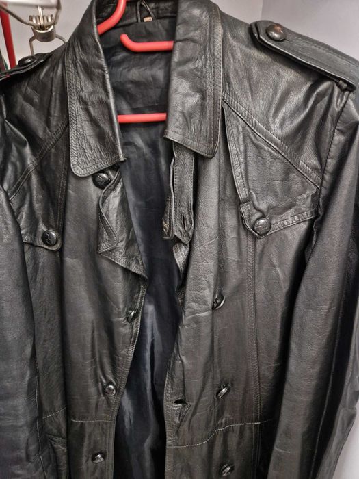 Кожаный плащ тренч мужской 42 размер винтажный