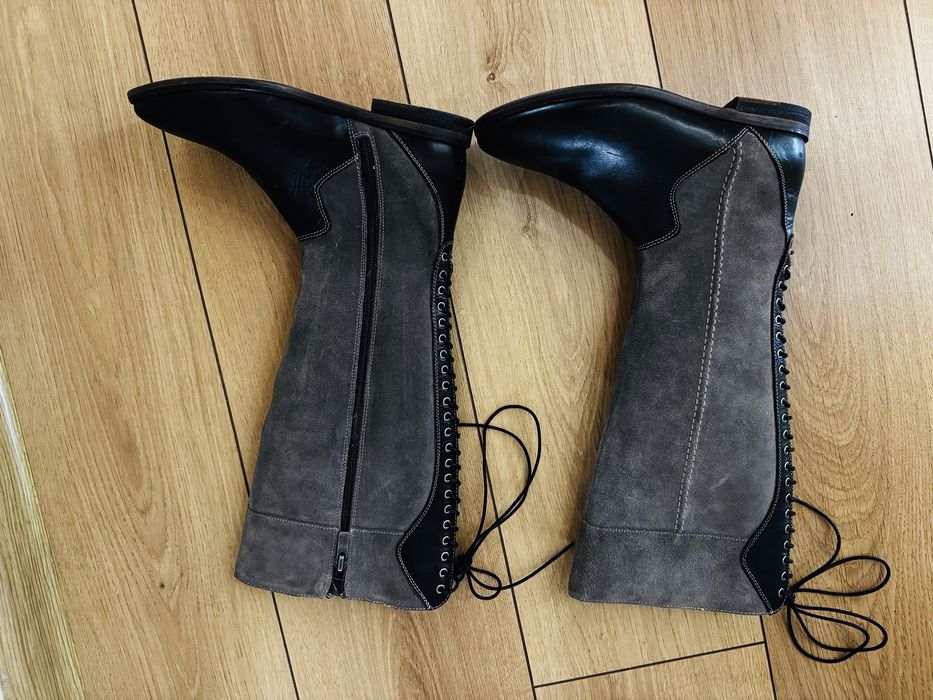 Ботуши зимни с черна кожа и сив велур, с връзки! Марка Hush Puppies