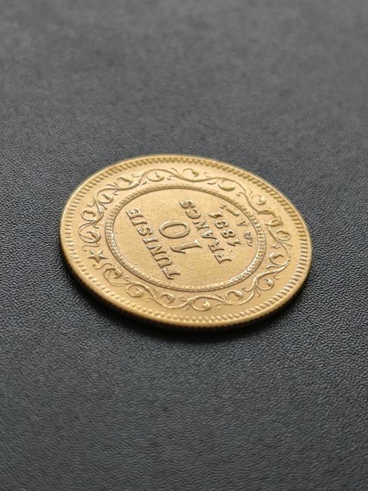 10 франка 1891 год, Тунис,Али бей, злато 3.23 гр,900/1000 (21.6 карата