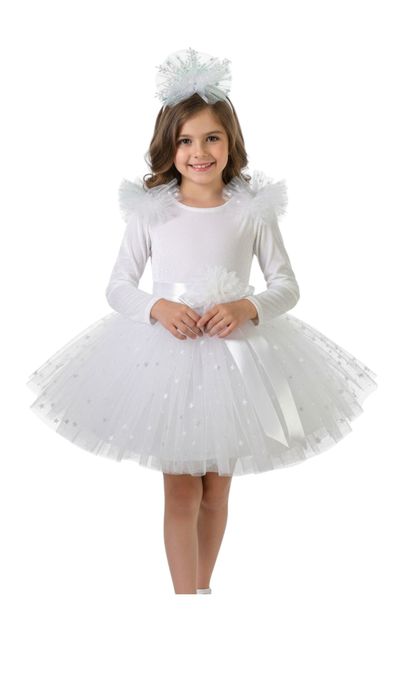 Rochiță fulg de nea costum serbare rochiță alba fete 4,5,6,7 ani