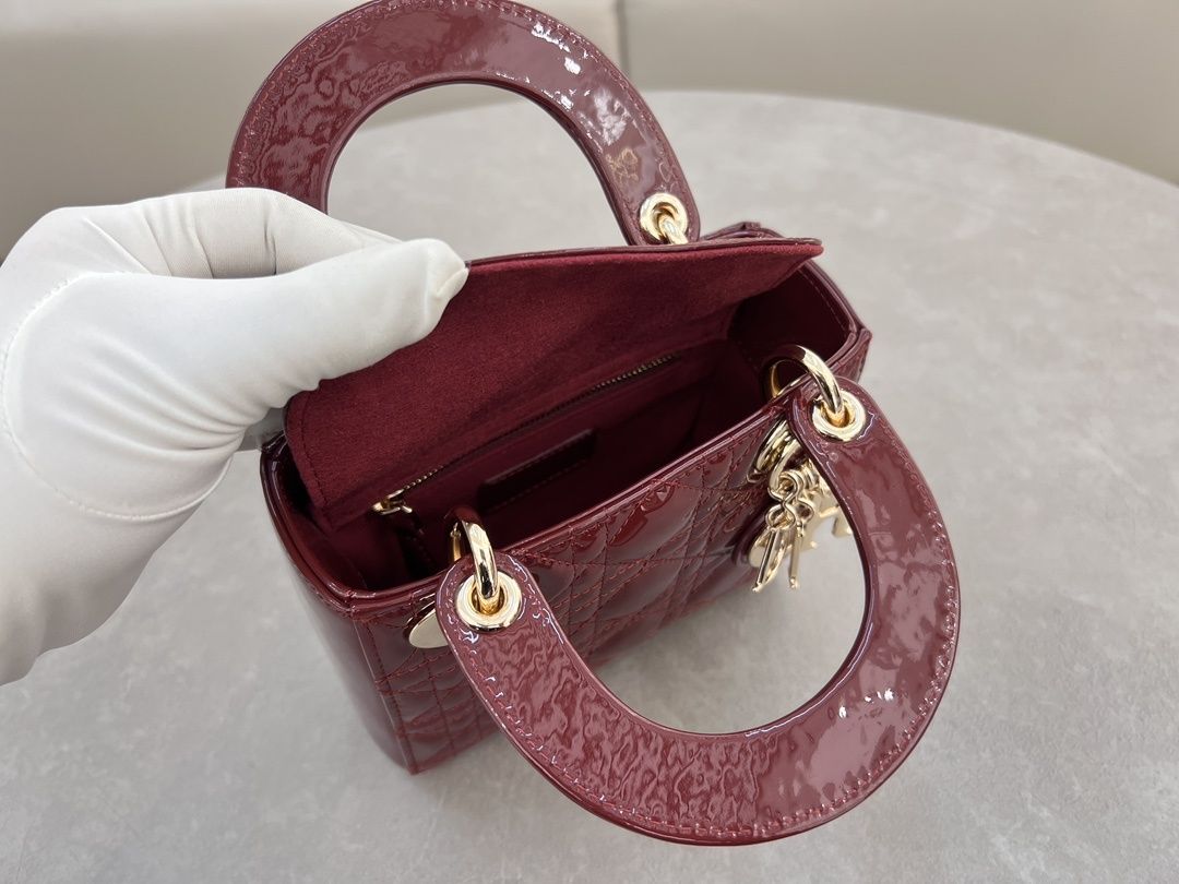 Geanta Christian Dior Lady, 17cm burgundy, tip Premium