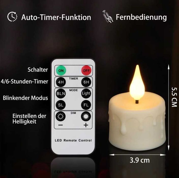 Set 12 lumanari LED cu acumulator si telecomanda
