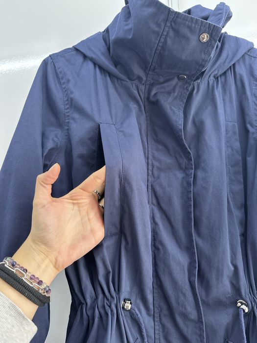 Jacheta/Parka lunga bleumarin cu gluga de primavara/toamna