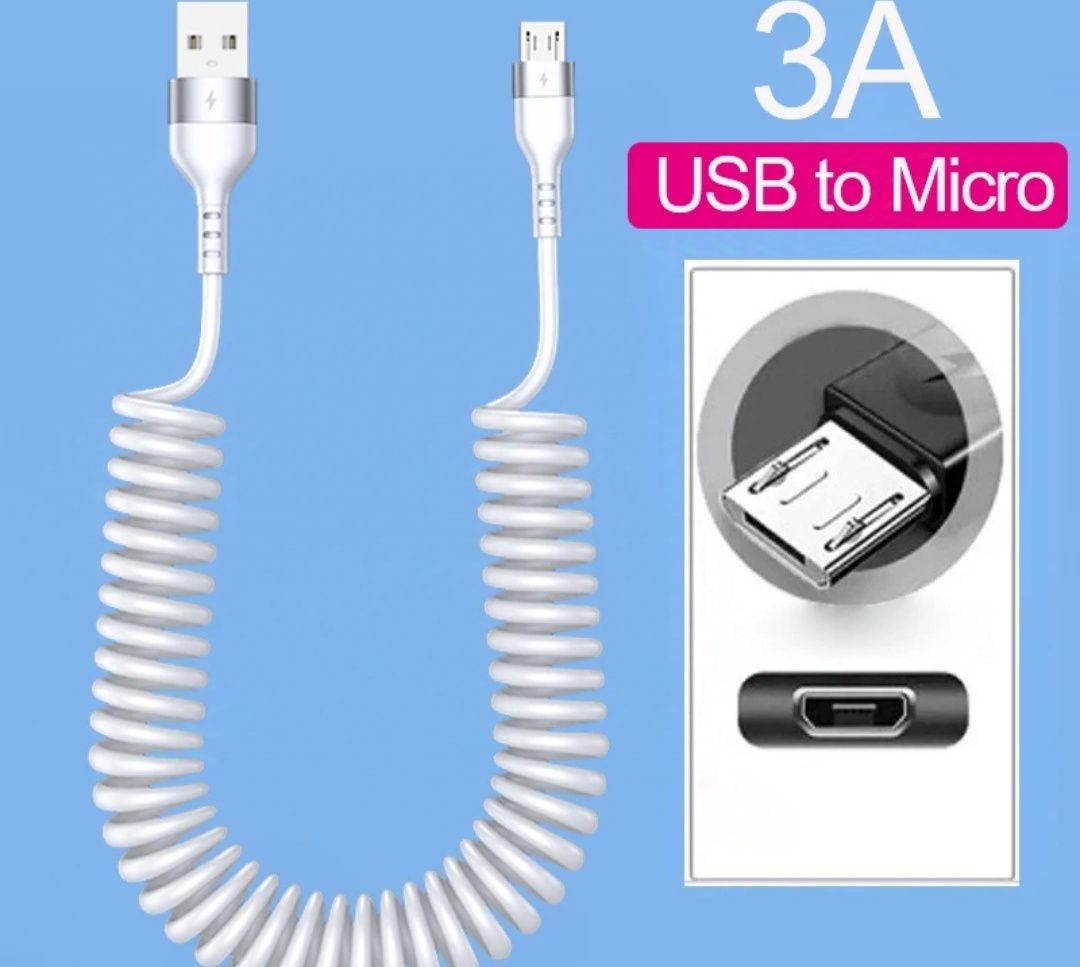 Пружинни кабели usb към type C, usb към micro, type C към type C