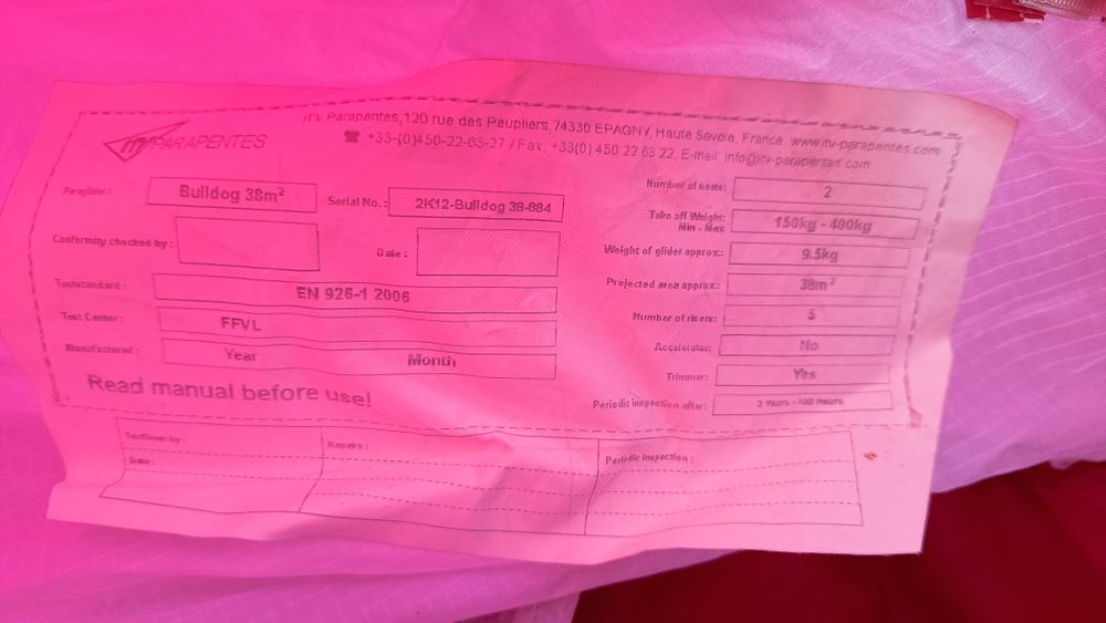 Vând parapanta trike tandem ITV Buldog