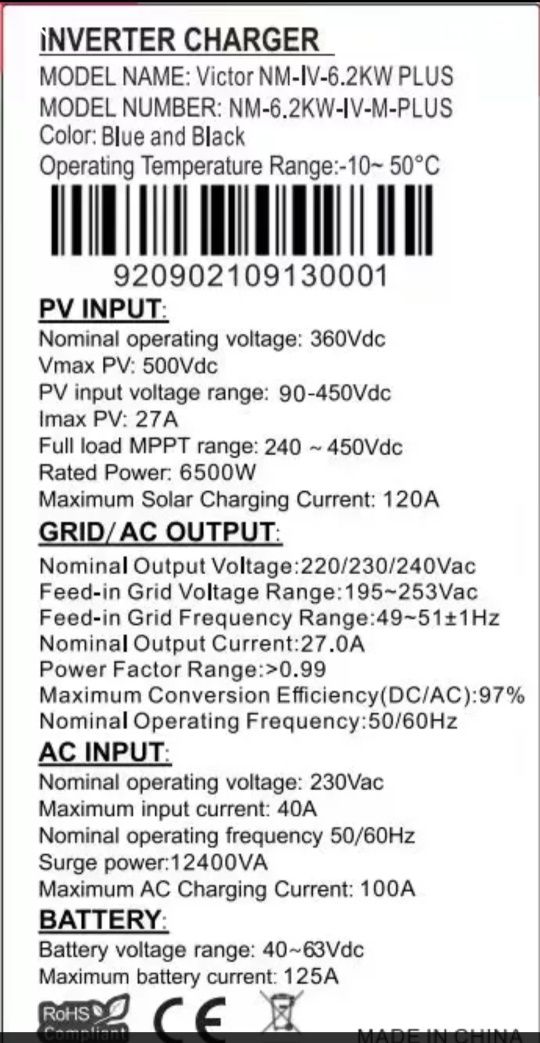 Invertor hibrid ON/OFF grid 6.2kw 48v