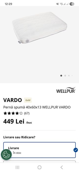 Perna Wellpur Vardo jysk cu spuma memorie 2 fete vara iarna