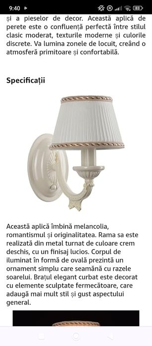 Lampă de perete pentru living și dormitor etc.Profesionala.Noua